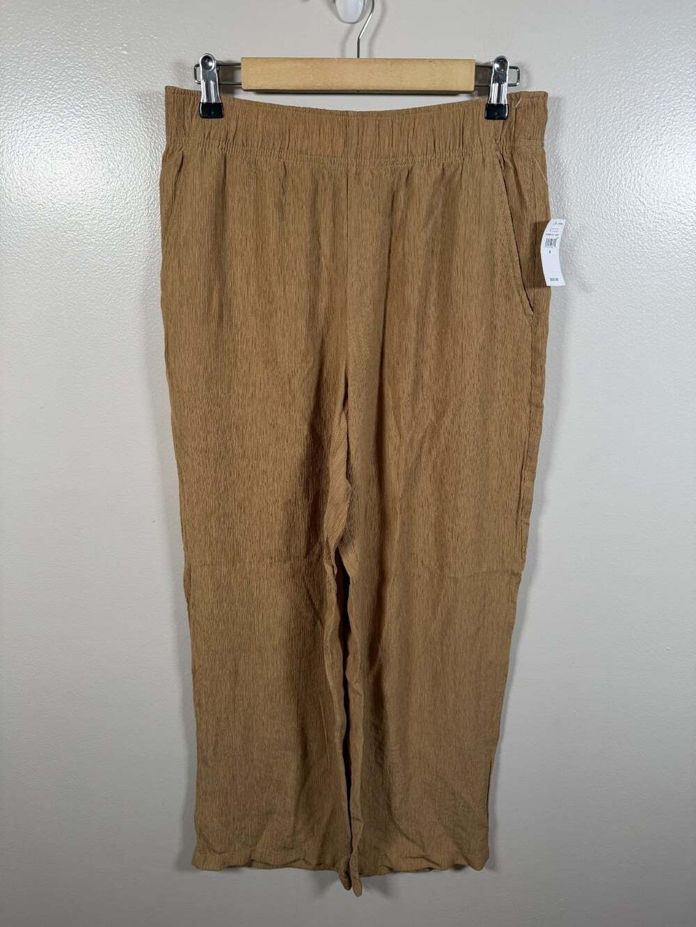 Gap Crinkle Pull On Pants Size Small Brown Wide Leg Travel Comfy Neutral Minimal